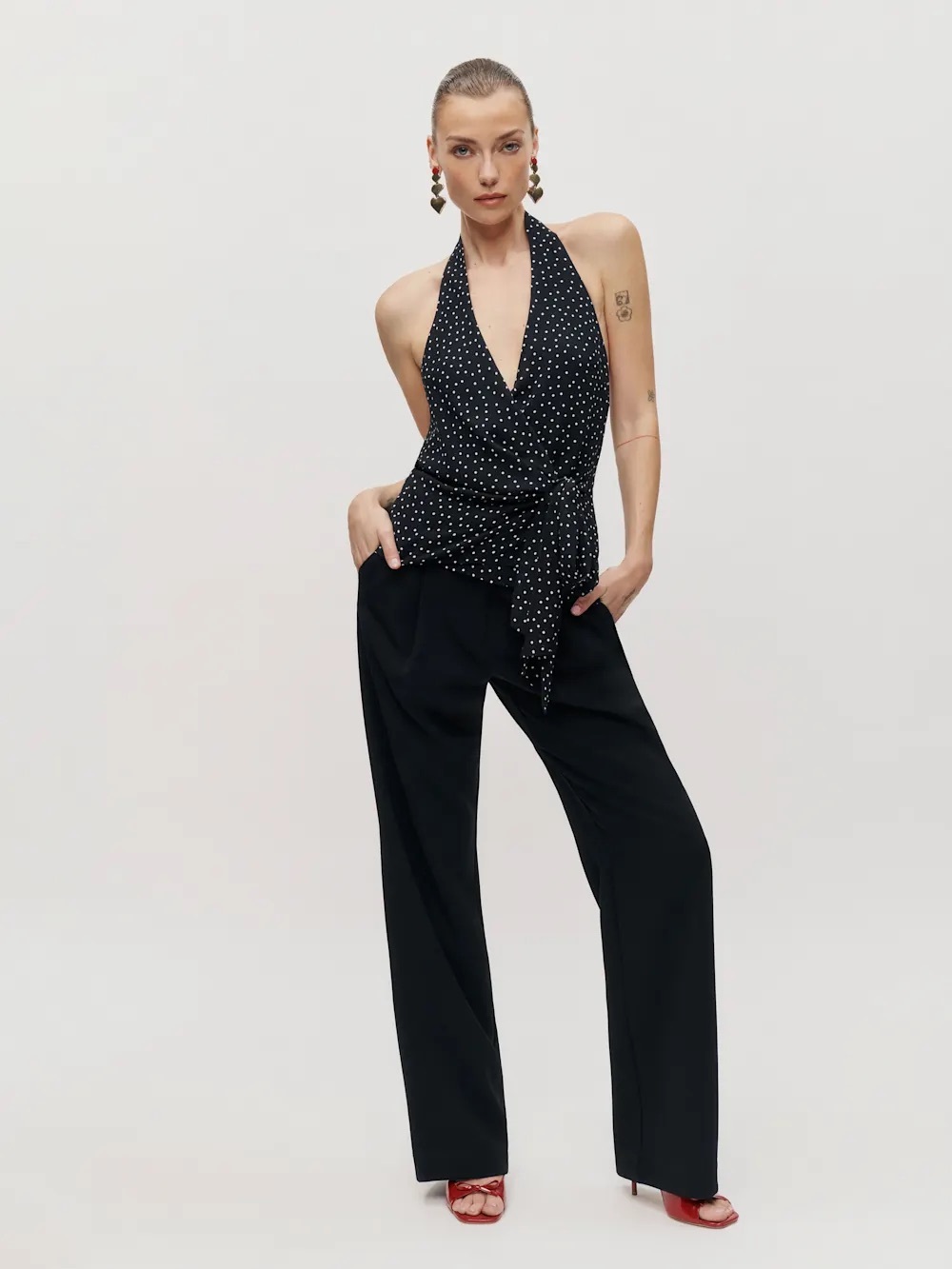 NWT REFORMATION Nila Black & White Polka Dot Halter Wrap Tank, Size M *RARE* - Picture 4 of 12